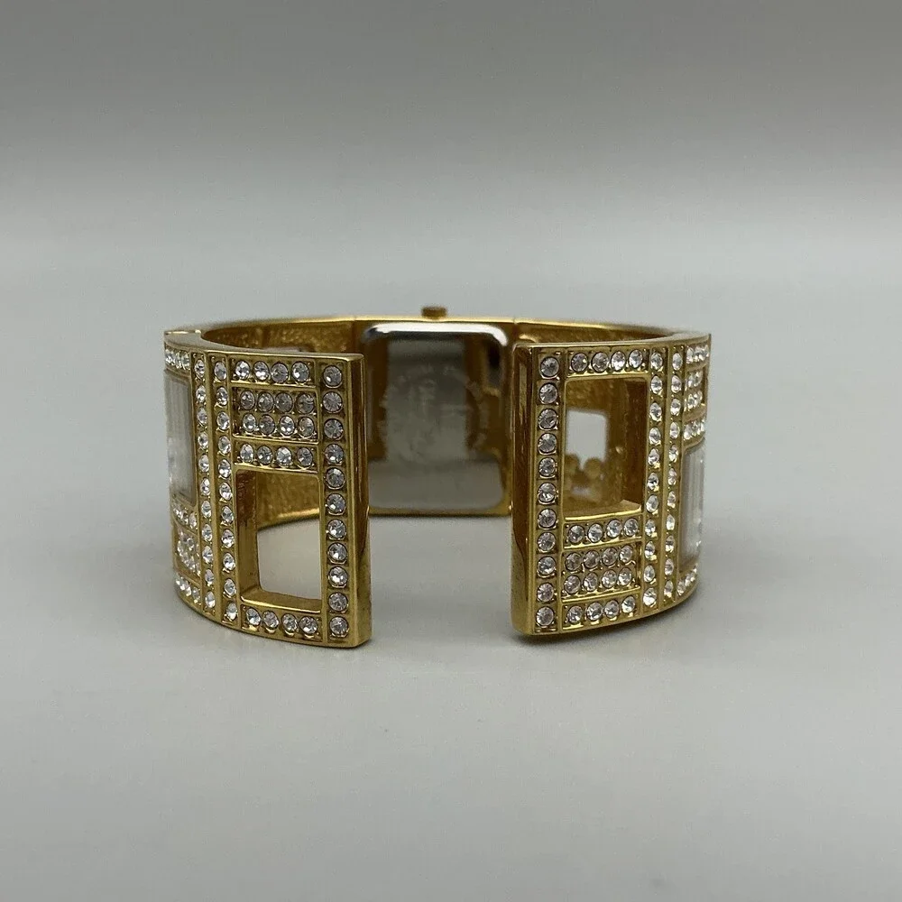 Victoria Wieck Womens Watch 27mm Gold Tone Floating Crystals Cuff New Battery